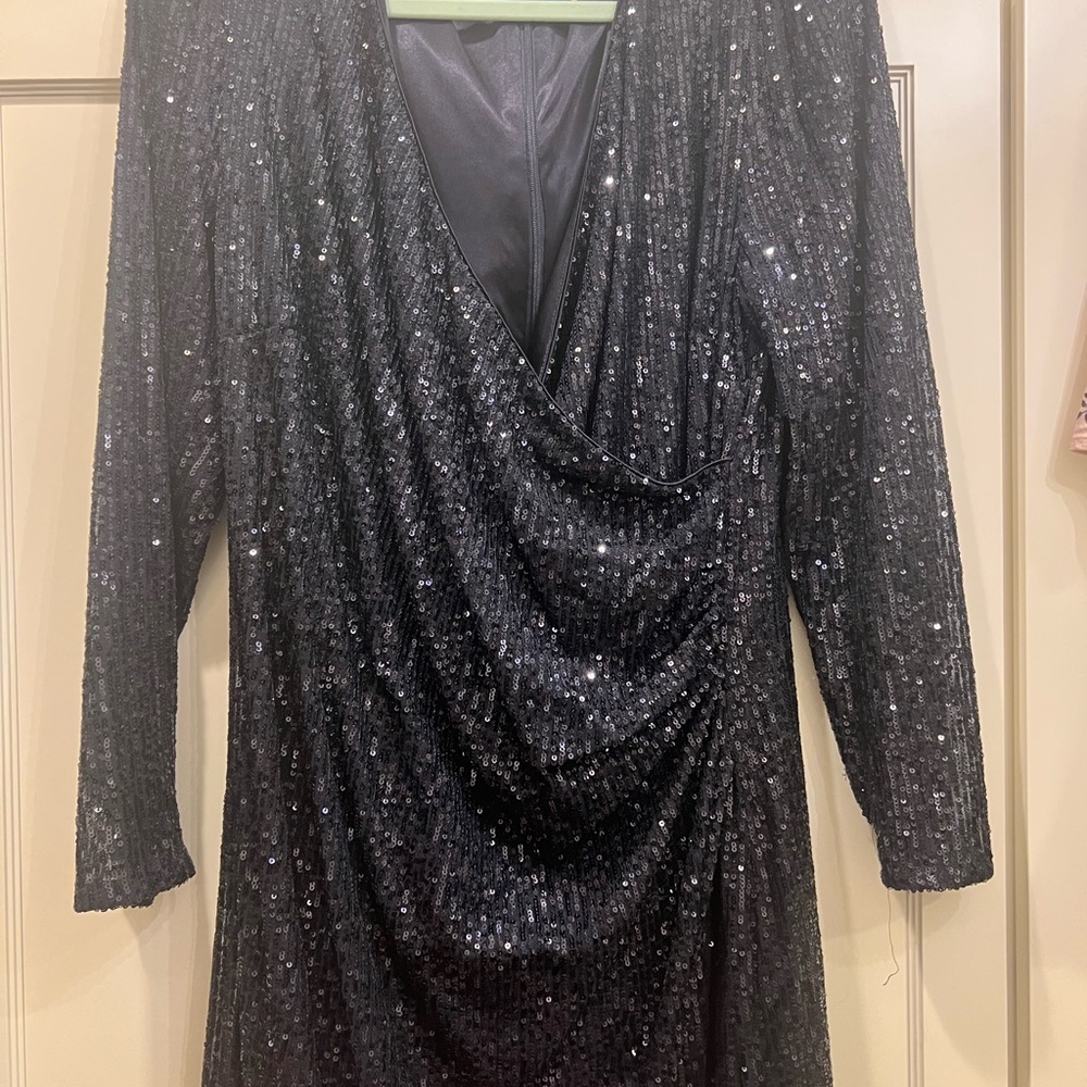 Nanette Lepore Black Sequin Long Sleeve Dress